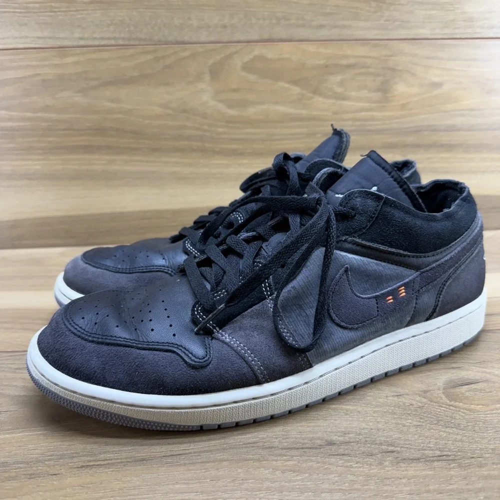 Nike Air Jordan 1 Low Inside Out Sneakers Mens 11.5 Charcoal Gray Black Suede